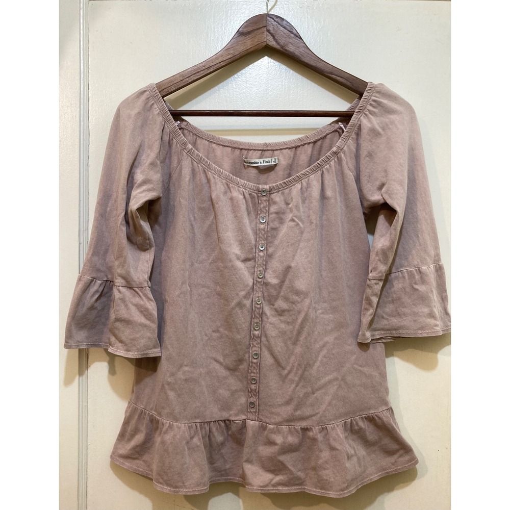 Abercrombie & Fitch Babydoll Henley Top Womens S Peplum Bell Sleeve Peasant Boho
